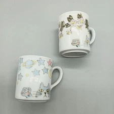 Hasamiyaki Shun'emon Kiln Hand-Painted Mug Set of 2, Cat and Starry Night & Cat