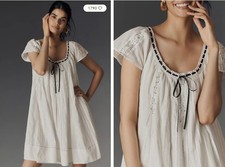 Anthropologie Tie Mini Swing Dress - size LARGE - White - NEW - £148