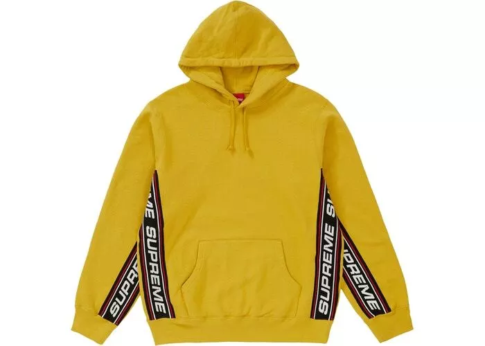 Sweat à capuche côtelé texte suprême sweat à capuche moutarde 088977484081 FW1919SW16 neuf avec étiquette
