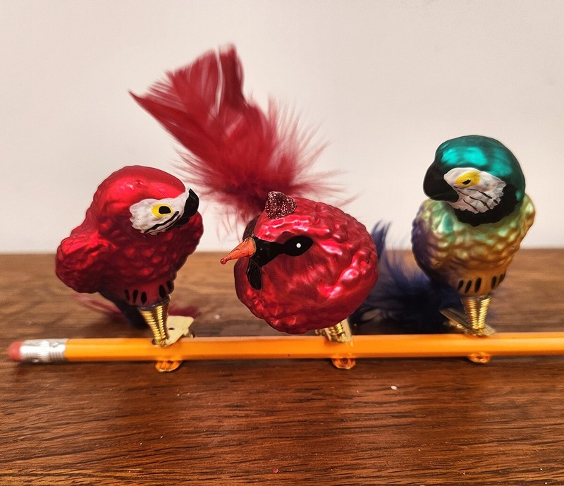 VTG Set of 3 German Clip on Glass Birds Christmas Ornaments Feather Tails
