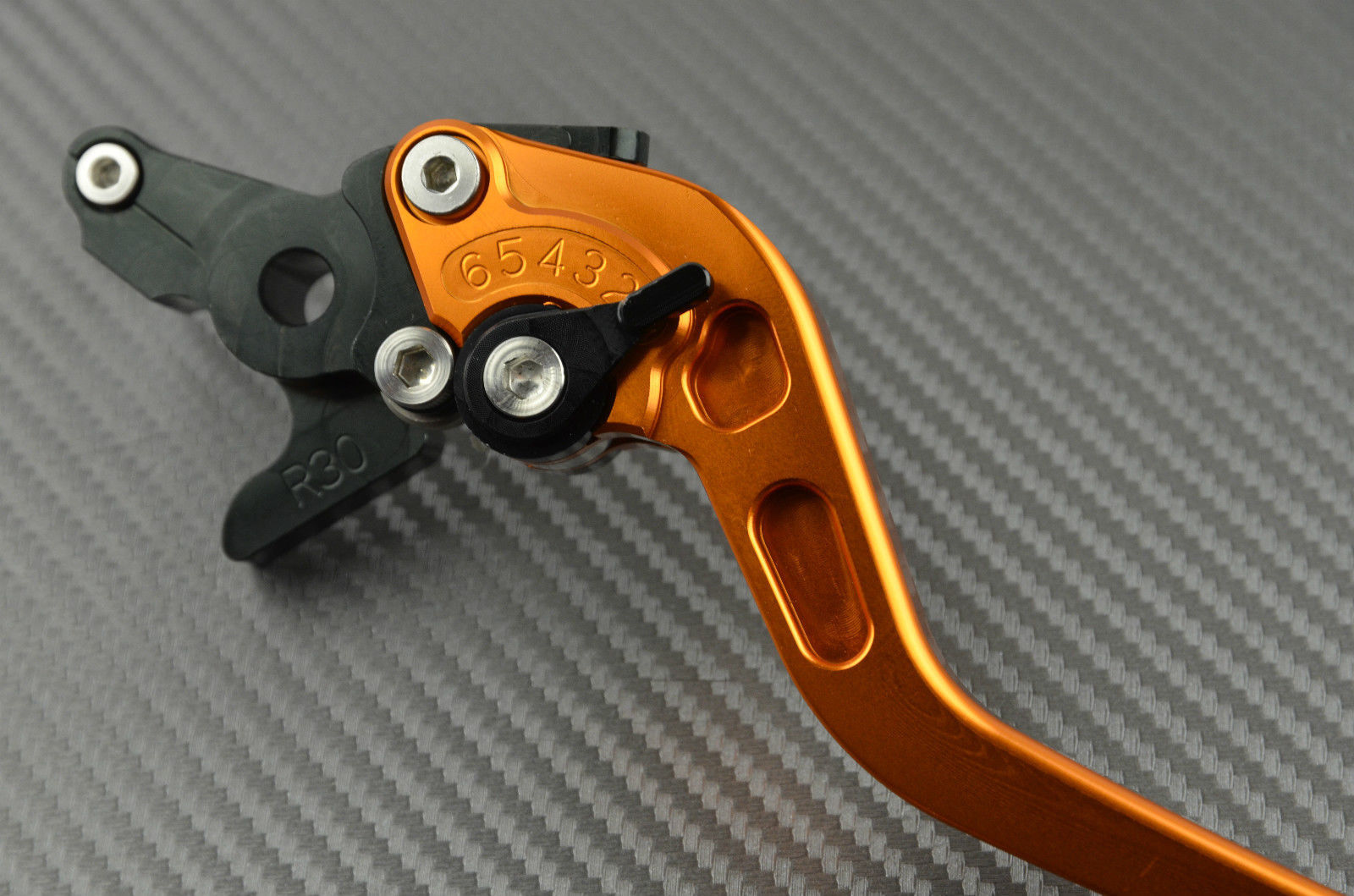 Leviers CNC orange Triumph Street Triple S 660, garde réglable 6 positions