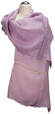 Schal Leinen, Foulard Flieder Perlen Sommer scarf linen lavender summer 