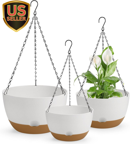 12/10/8 Inch Hanging Planter, Hanging Plastic Plant Self Watering Pot with Dr...
