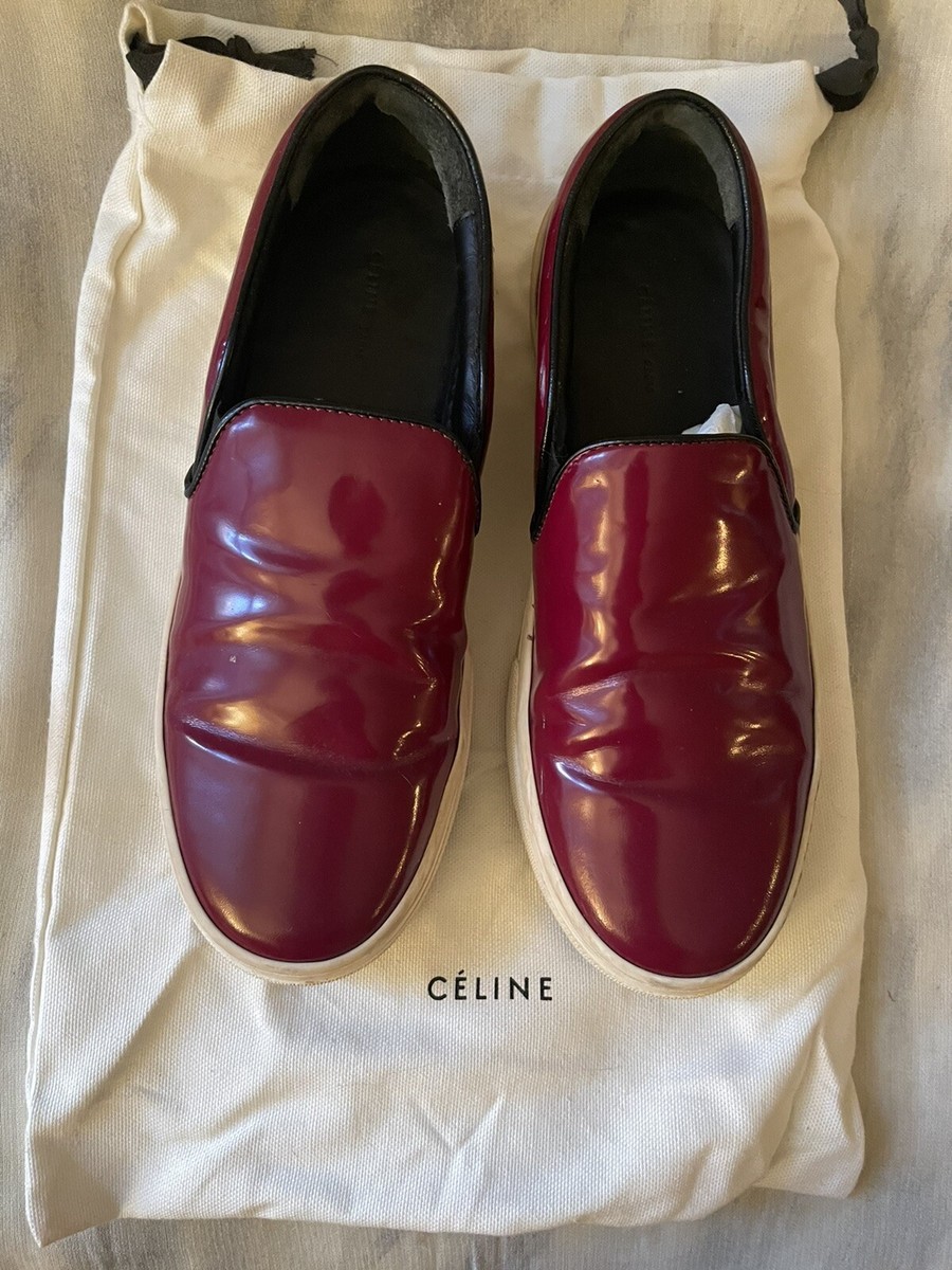 Celine Burgundy Patent Leather Phoebe Philo Slip On Sneakers