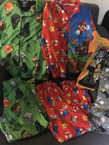 Boy’s Pajamas Set Lot Of 3 Minecraft Mojang, Super Mario & Lego Star Wars 10-12