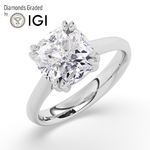 IGI, F/VS1, Solitaire Lab-Grown Cushion Diamond Engagement Ring, 950 Platinum