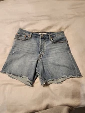 Levi's Premium Wedgie Shorts Womens 32 Straight Cut Off Raw Edge Button Fly