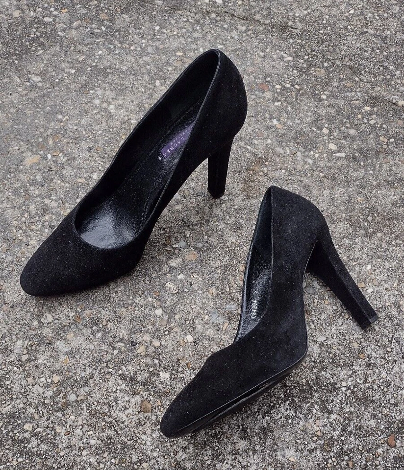 Ralph Lauren Collection女式黑色麂皮绒高跟鞋意大利9B经典 — 第 3/4 张图片