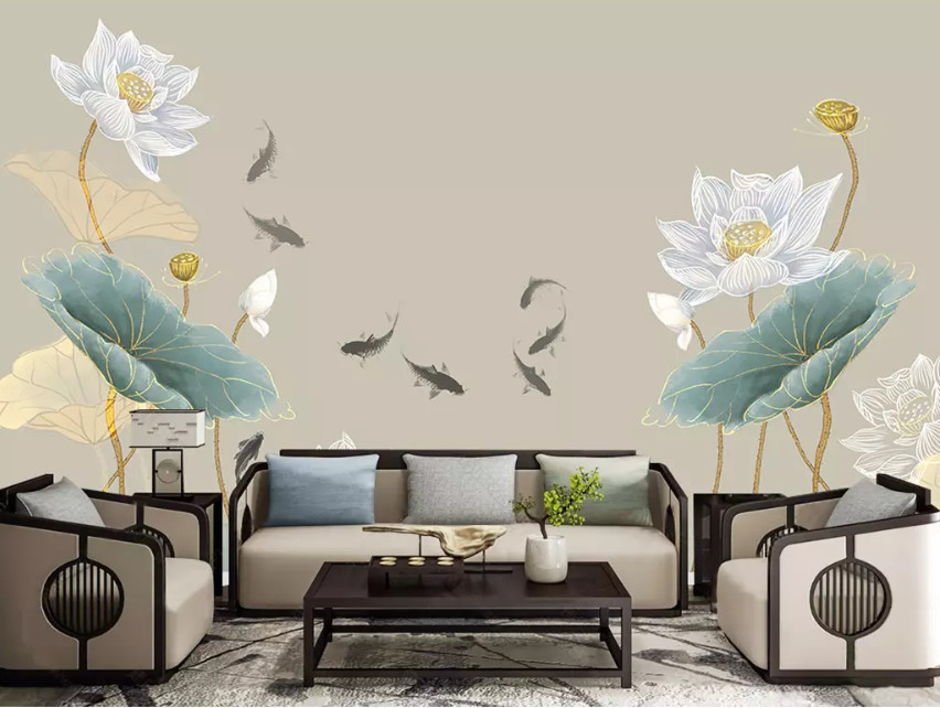 3D White Lotus Fish 10811NA Wallpaper Wall Mural Removable Self-adhesive Fay