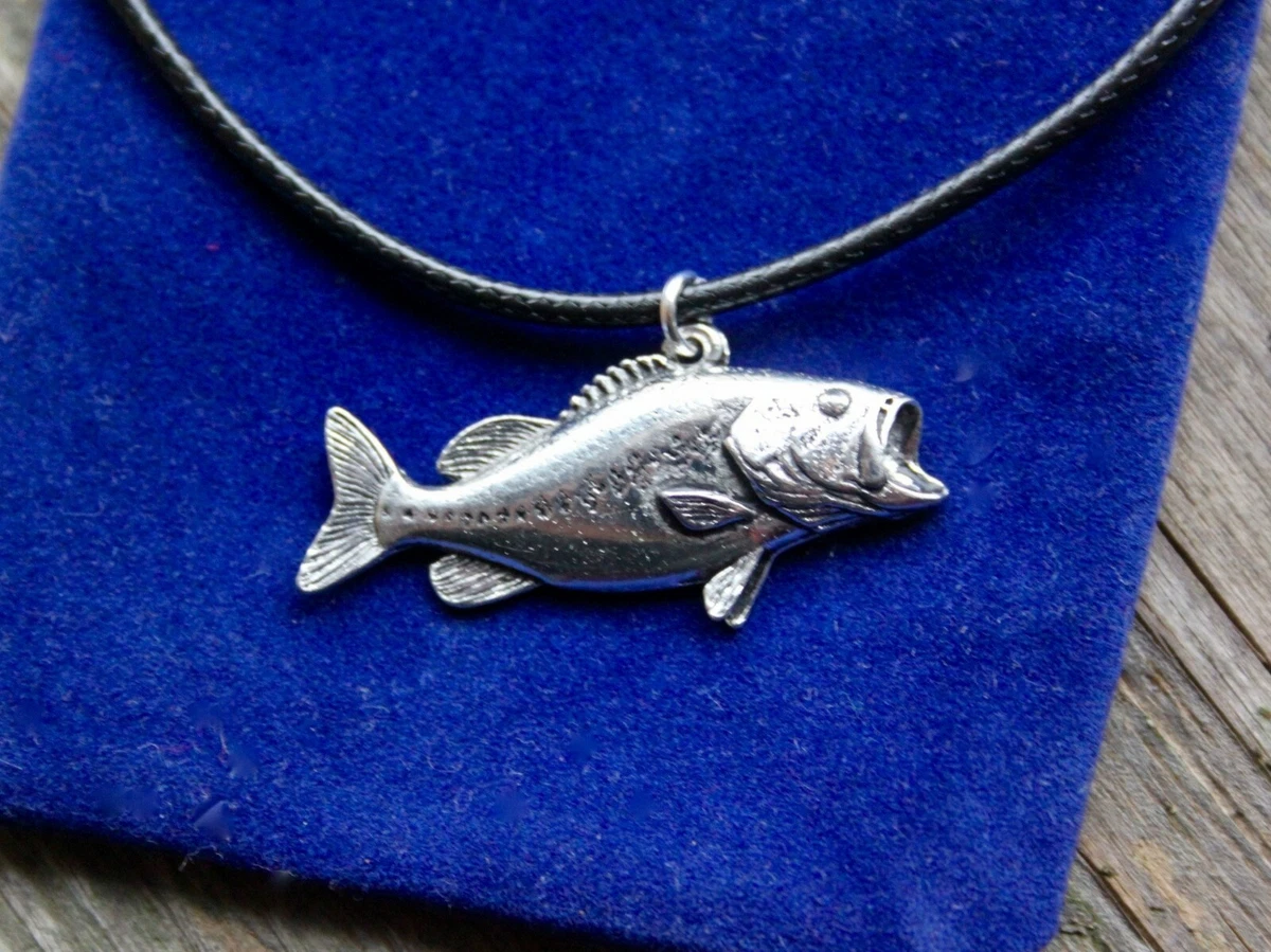 Largemouth Bass Silver Pewter Pendant Necklace, fish fishing angler angling