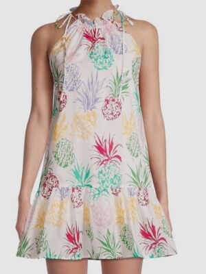 $295 Milly Women's White Tropical Pineapple Cotton Mini Dress Size Small