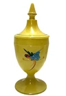 Fenton Hand Painted YellowGlass Covered Footed Candy Dish Box Flowers