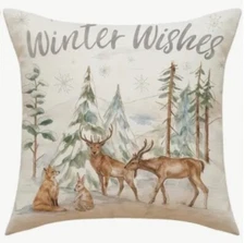Deer Trees Winter Nordic Christmas Throw Pillow Cover Holiday Home Decor 18”