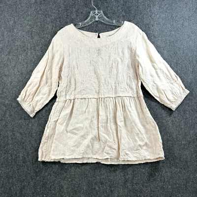 Alessia Pacini Tunic Women's Small Pink Blush 100% Linen Poplin Puff Sleeve