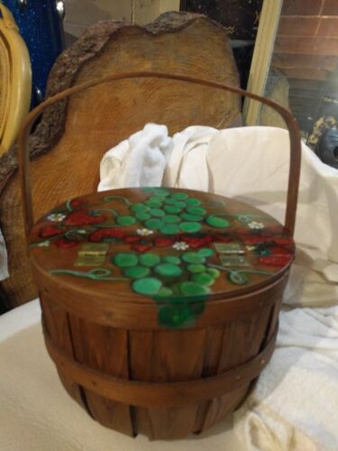 Peint à la main vintage ~ Basketville Putney ~ vin de fraise, couvercle peint. Parfait ! - Photo 1 sur 12