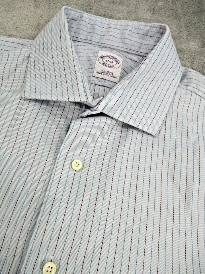 Pacote com 2 Camisas Brooks Brothers Masculinas 17 - 34 Longas Slv Botão para Cima Listrado Azul Bege - Imagem 2 de 4