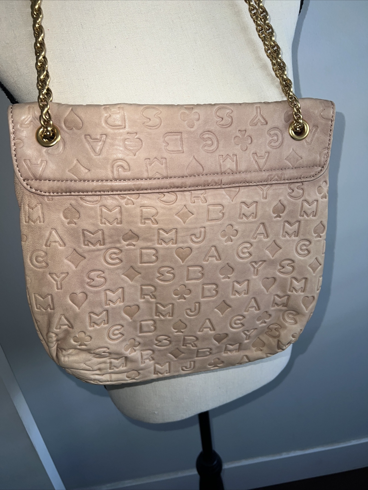 MARC JACOBS Tan Leather Lambskin Quilted Shoulder Bag  Purse Kiss/lips Liner