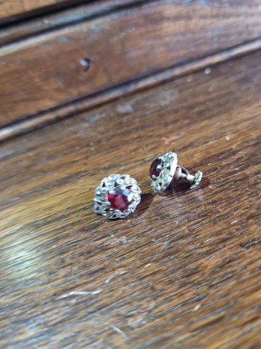 Real Silver & Ruby Earrings TESTED GENUINE Vintage Victorian? Unwanted Gift See - Picture 2 of 8