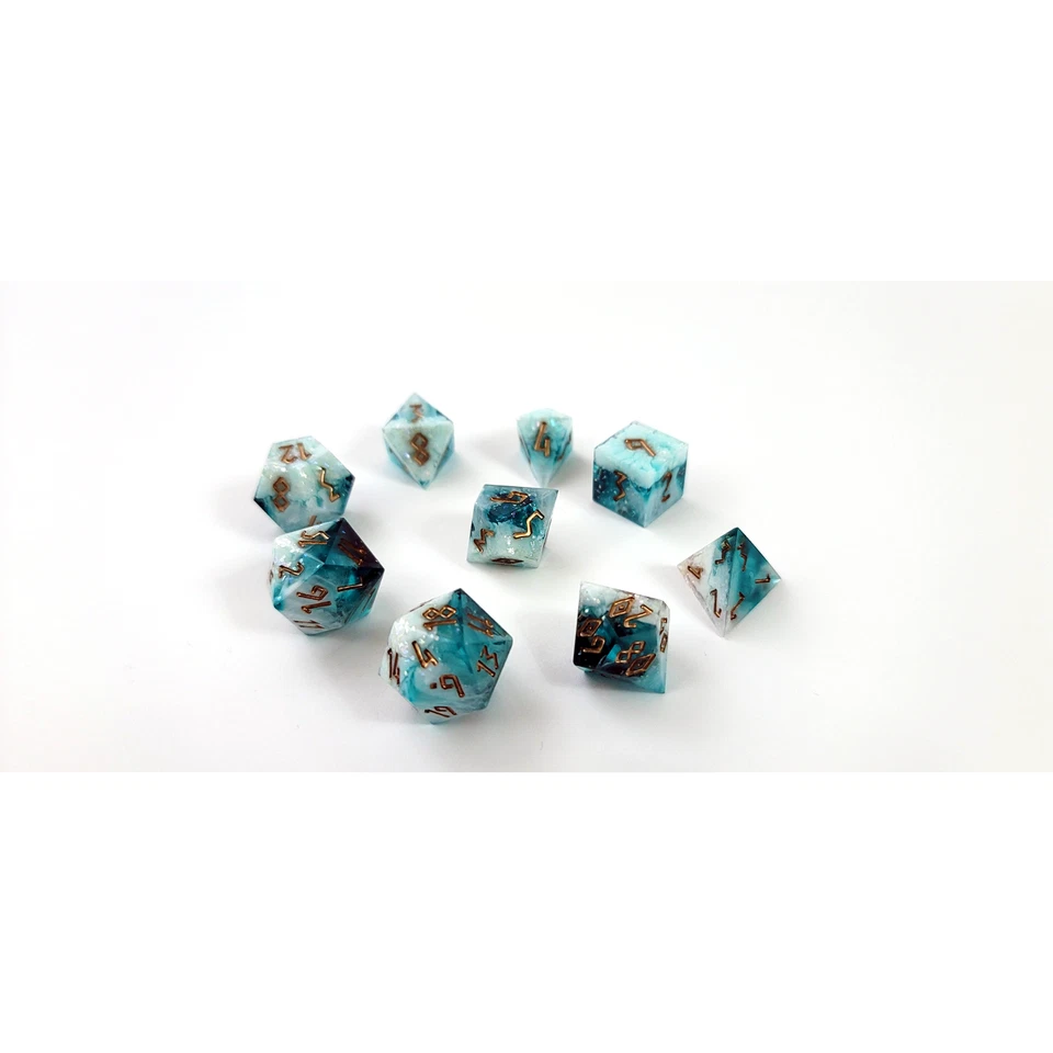 Handmade Resin Art 9-Piece Blue, White, Gold Dice Set for RPG Dungeons & Dragons - Image 4 of 4