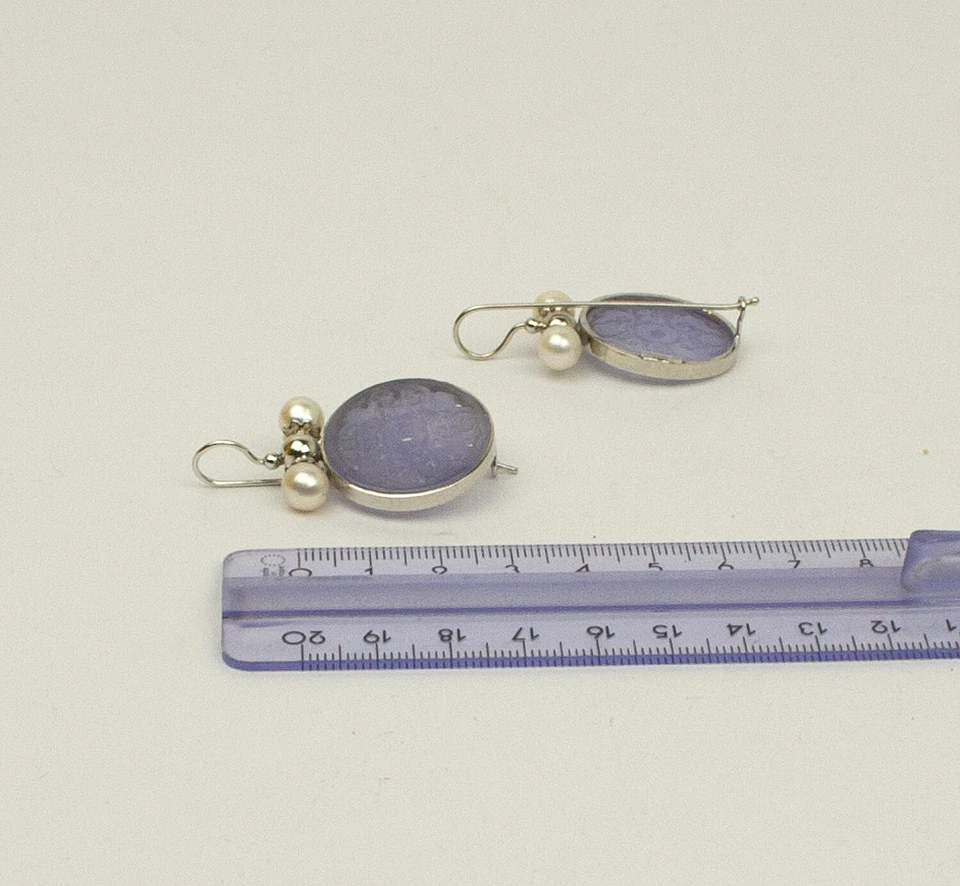 ORECCHINI  ARGENTO 925 GIADA VIOLA E PERLE AKOYA 8 mm GANCIO         -AGHT 0772- - Immagine 3 di 3