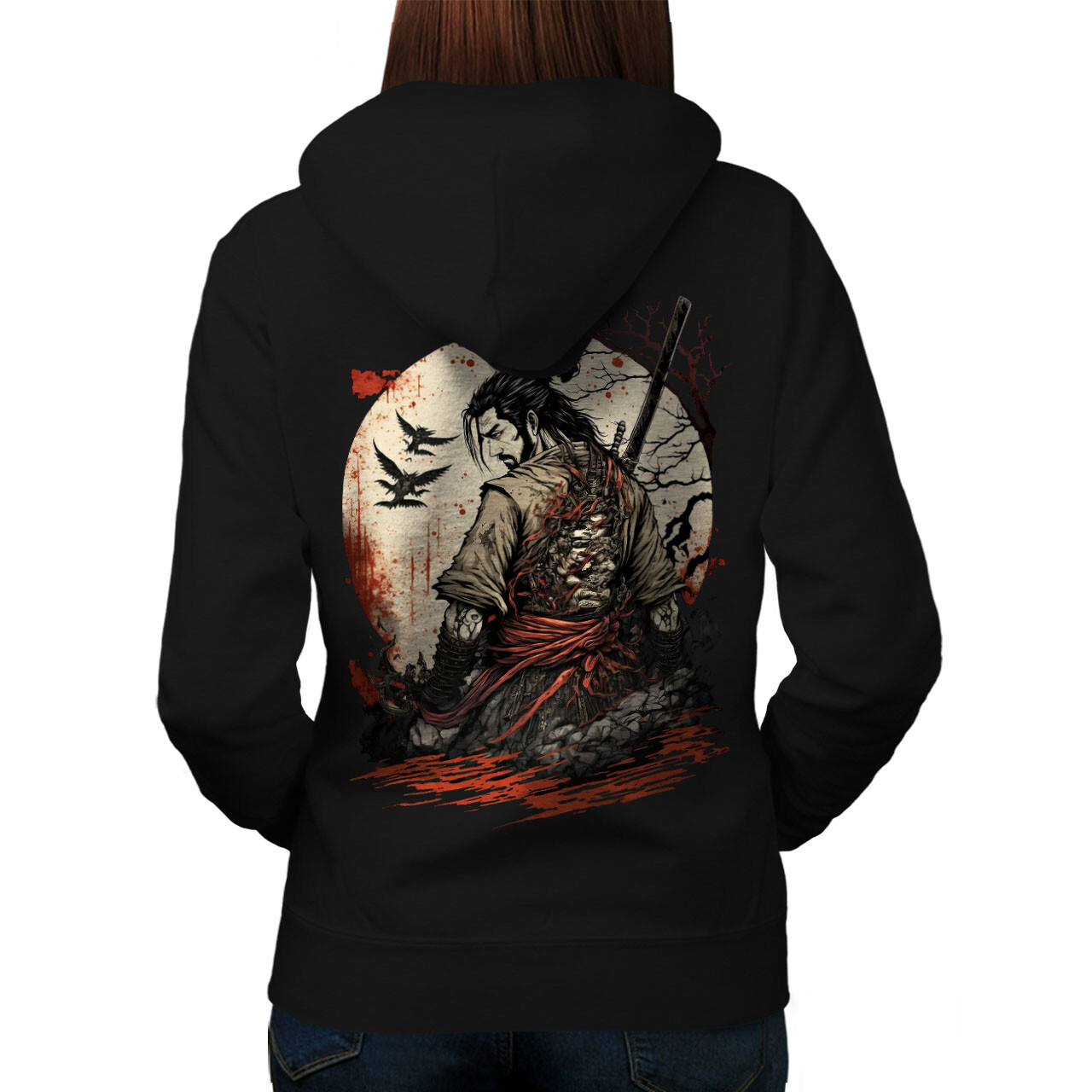 Wellcoda Fighter Warrior Bird Slayer Womens Hoodie Back