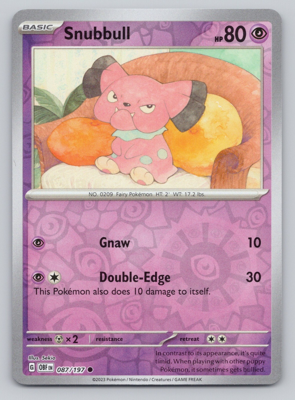 2023 Pokemon Card Snubbull Obsidian Flames Reverse Holo #87