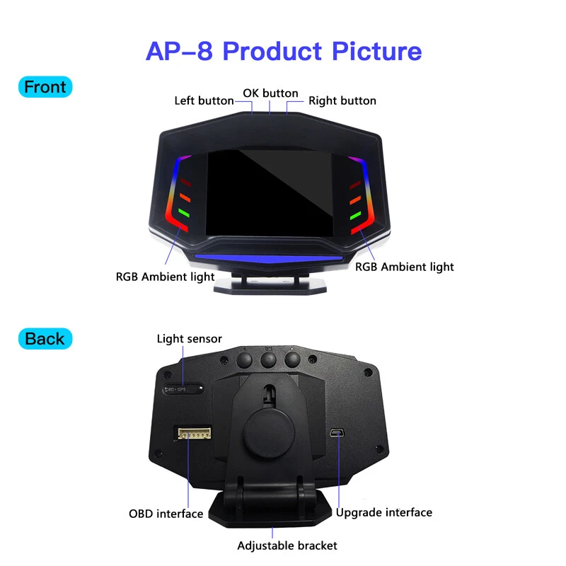Brújula de alarma de velocidad con pantalla frontal de 3,5" HUD para automóvil OBD2 + GPS + medidor de pendiente Foto 2 de 4