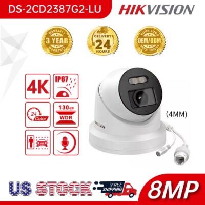 4K 8MP Mini ColorVu Turret IP Camera HIKVISION DS-2CD2387G2-LU 4mm PoE Audio US
