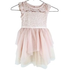 Cat  Jack Girls Size XS 4/5 Short Sleeve Tulle Dress Lace Blush Pink