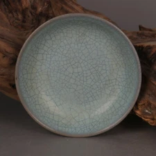 宋汝窑青釉开片做旧碟子 盘子 仿古旧货瓷器古玩家居复古装饰摆件