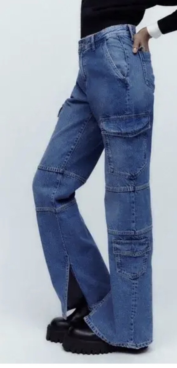 ZARA Slit Denim Cargo Pants Size 36/4 Run Big | eBay ZARA Slit Denim Cargo Pants Size 36/4 Run Big | eBay
