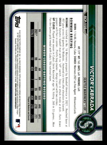 2022 Bowman #BCP-150 Victor Labrada NR-MINT *TedsCardShack* - Picture 2 of 2