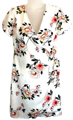 NEU CHERRY PARIS   HOCHWERTIGES WEISSES GEBLÜMTES WICKELKLEID   GRÖSSE 8/10 # 1482