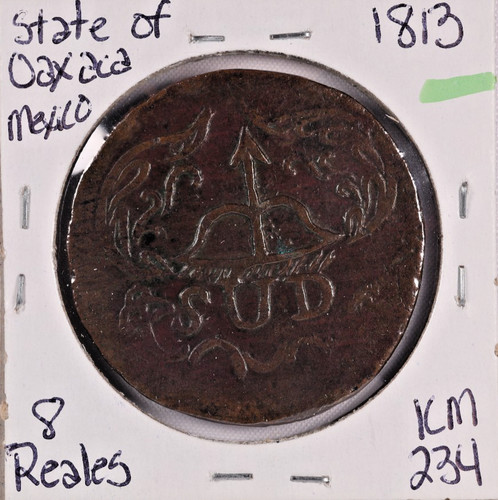 1813 State of Oaxaca Mexico 8 Reales Cu Copper Coin Km# 234