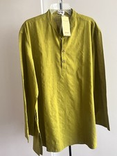 NWT FabIndia Men  s Kurta Lime Green Pistachio Zari Nehru Collar 100 Cotton L