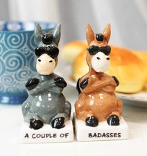 Ebros Ceramic 'A Couple Of Badasses' Donkeys With Shades Pepper Shaker Set