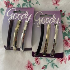 2 Goody Barrette Barrettes Hair Clip Metal Bronze Gold Silver 3PK New