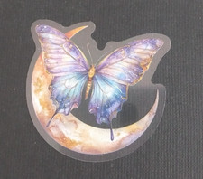 Beautiful Nighttime Moth Over Moon Transparent Sticker 1.78" x 2" E