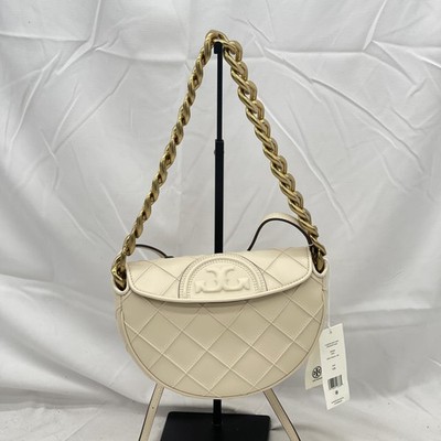 Tory Burch Womens Fleming Soft Mini Crescent Bag Leather New Cream