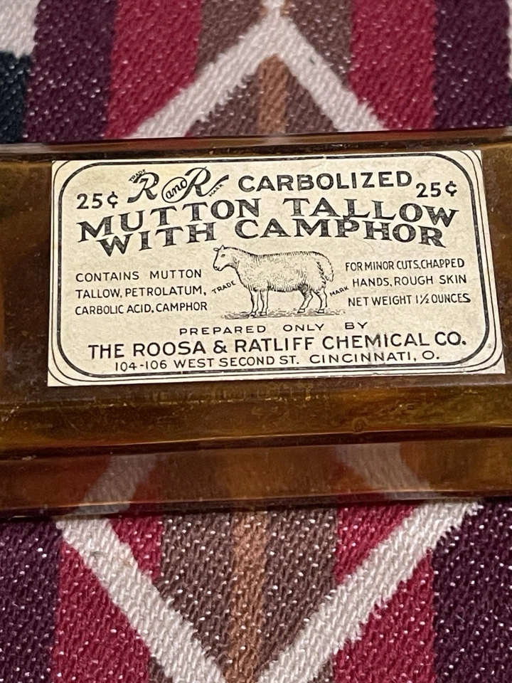Antiguo compuesto de sebo cordero carbolizado Roosa & Ratliff estaño de colección Cincinnati OH Foto 2 de 4
