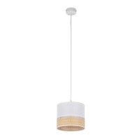 HäNgelampe Stoff Esstisch Natur Weiß E27 Ø20 Cm Esszimmer Pendelleuchte Rund