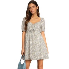 Lulus Sweet For Spring Ivory Floral Puff Sleeve Mini Dress Size M