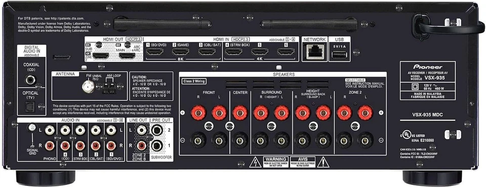 Pioneer VSX-935 7.2 Channel Surround Sound Network Receiver Dolby Atmos... - Image 4 of 4