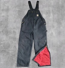 Vintage Carhartt R02 BLK Overalls 46x30 Double Knee Insulated Black Workwear