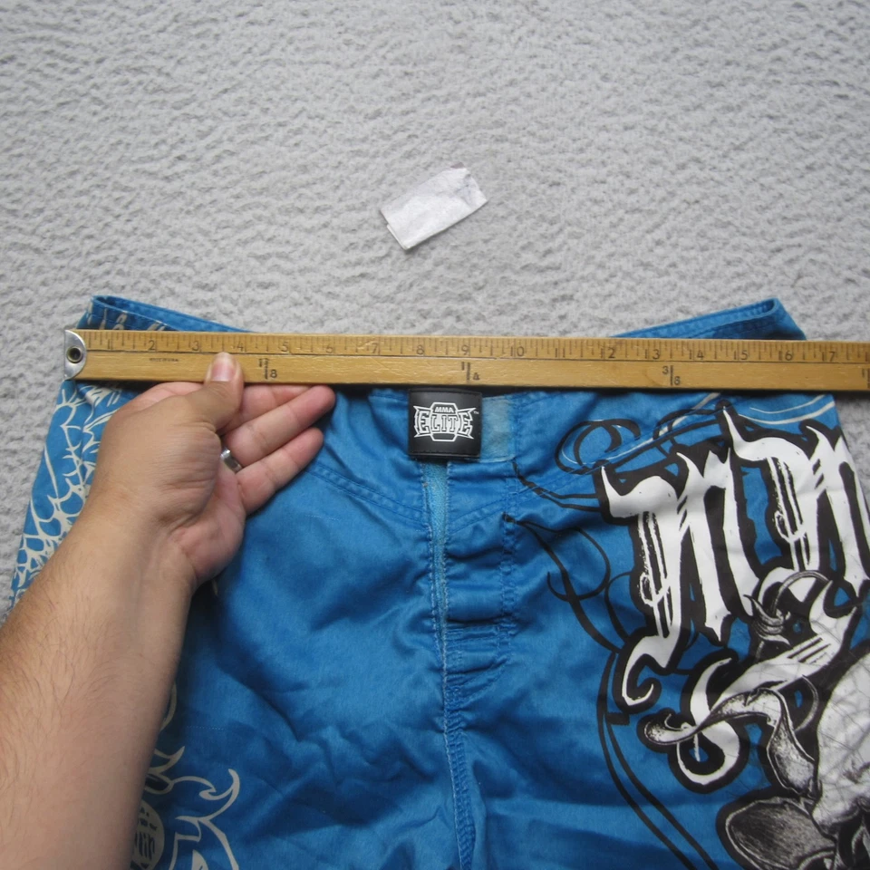 Pantalones Cortos MMA Elite Para Hombres Medianos Azul Calavera Tatuaje Arte Gráfico Ropa de Lucha Poliéster Foto 4 de 4