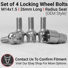 M14x1.5 Locking Wheel Bolts 26mm Radius - Silver Finish