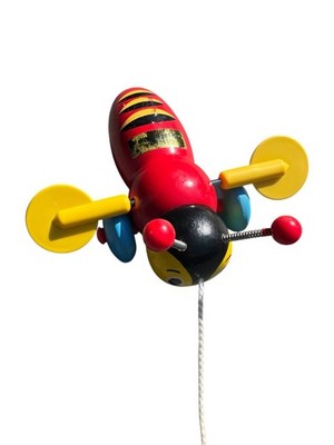 Vintage Buzzy Bee Bumble Bee Wooden Pull Toy New Zealand Red Yellow Wings