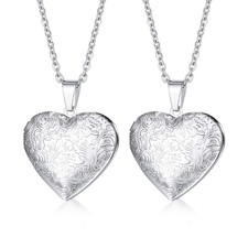 2 Pcs Love Heart Locket Necklace that Holds Pictures Stainless Steel Heart Sh...