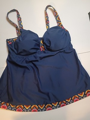 Lascana Womens Navy Swimming Tankini Top Only With Geometic Pattern 38DD