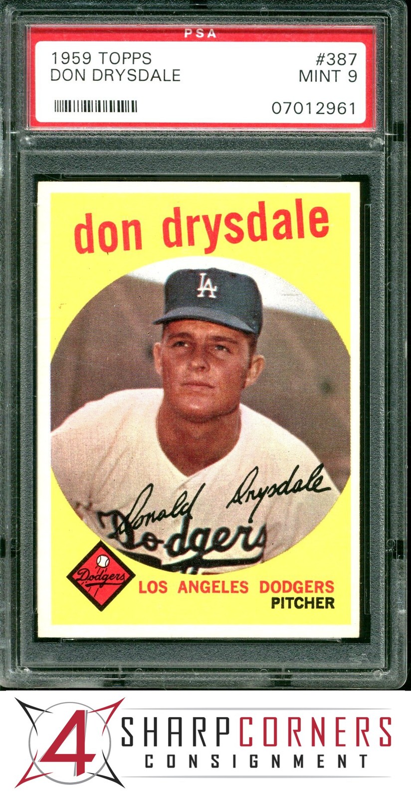 1959 TOPPS #387 DON DRYSDALE DODGERS HOF PSA 9